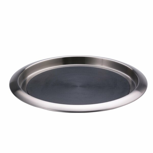 Service Ideas Tray with Built in Non-Slip Rubber Insert, 12 Round, Stainless Steel Brushed TR1412SR